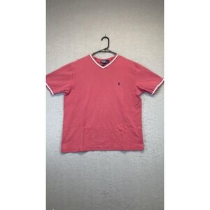 Polo Ralph Lauren Shirt Mens Large Red V-Neck Tipped Trim Embroidered Pony‎